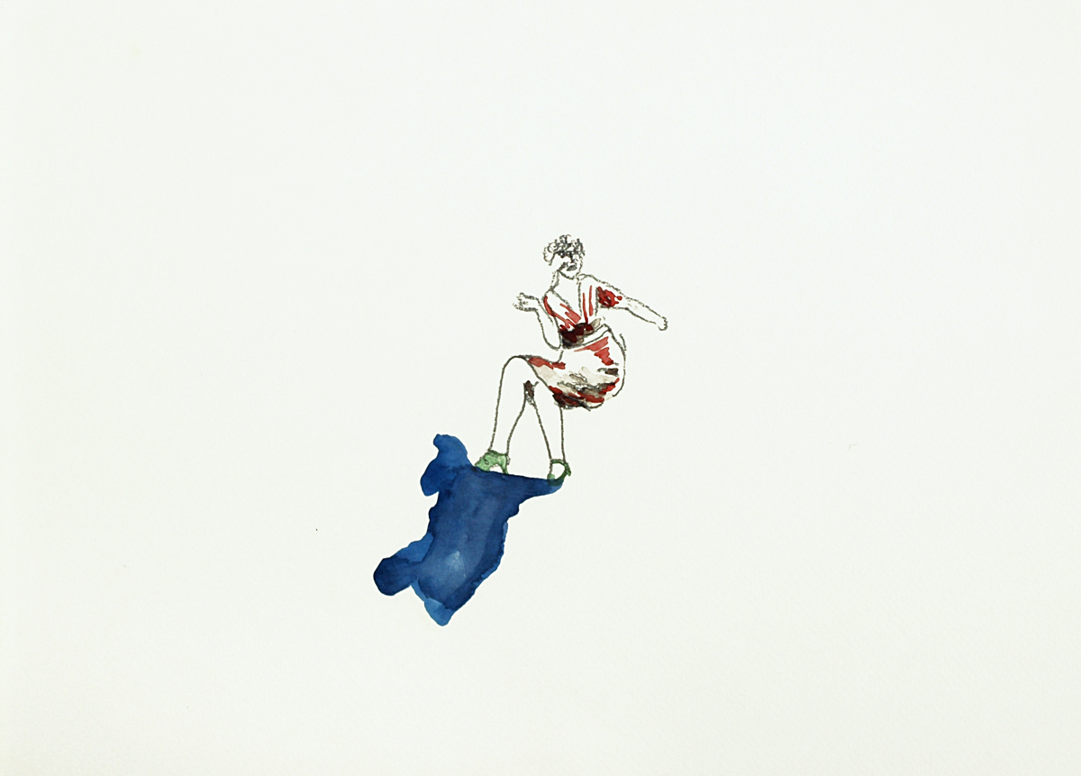 sitzende Erika, 29 x 20 cm, Aquarell auf Papier, 2015
