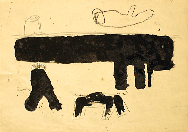 Versuch, Din A4, Grafit und Teer auf Papier, 1993, Privatbesitz