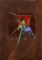Figur in Gelb, 42 x 30 cm, Öl auf Holz, 2020