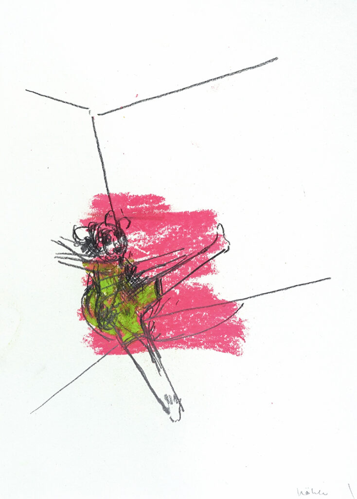 Figur mit Ecke, Pastell und Bleistift auf Papier, 30 x 21cm, 2023