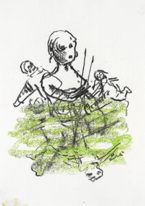 Hauptfigur, Pastell und Kohler auf Papier, 30 x 21 cm, 2023