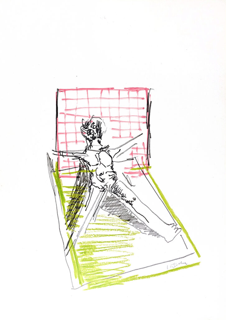 Figur mit Ecke, Pastell und Bleistift auf Papier, 30 x 21cm, 2023