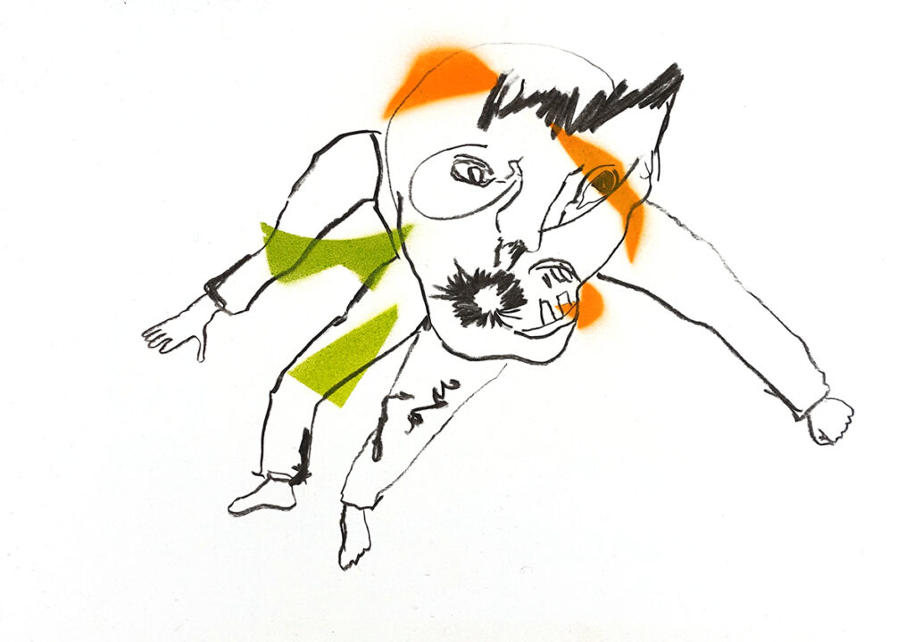 Kopf-Gestalt 01, Kohle und Spray-Stencil auf Papier, 30 x 42 cm, 2022