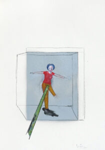Figur im Gehäuse, Öl auf Karton, 32 x 22 cm, 2023