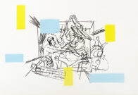 Cubus mit Figuren, Spray und Kohle auf Papier, 42 x 58 cm, 2024