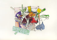 Figuren im Geviert, Öl und Kohle auf Papier, 42 x 58 cm, 2024