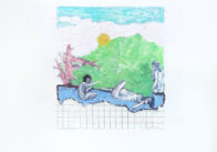Baden mit Karo, Öl auf Papier, 42 x 58 cm, 2025