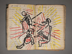 Zeichnung 34, Ölkreide und Filzstift auf Papier, 17 x 22 cm, 2024-2025