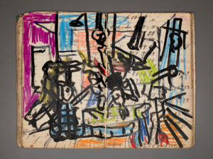 Zeichnung zu EXIT II, Ölkreide und Filzstift auf Papier, 17 x 22 cm, 2024-2025